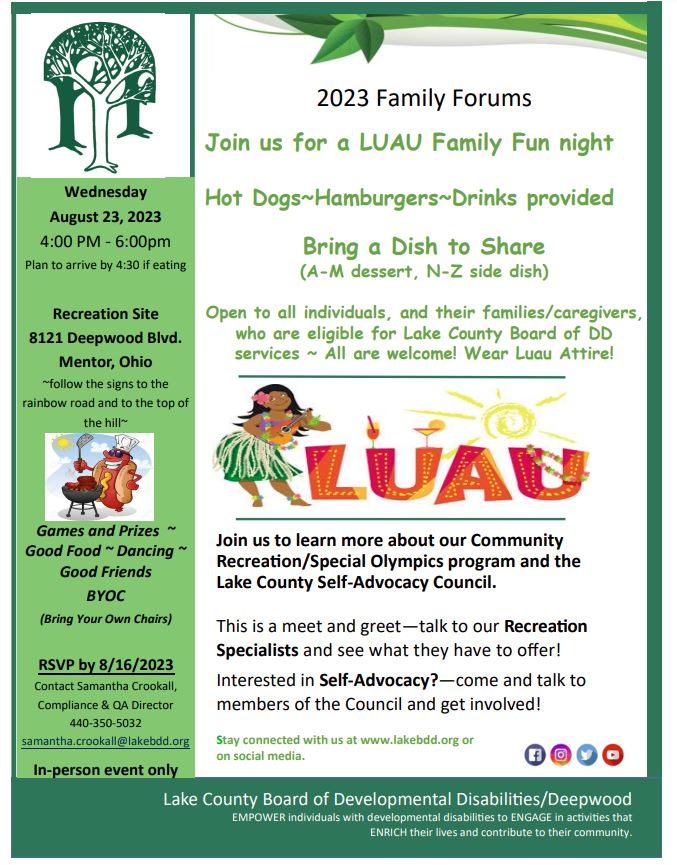 Family Forum – Luau Family Fun Night – CANCELLED DUE TO WEATHER