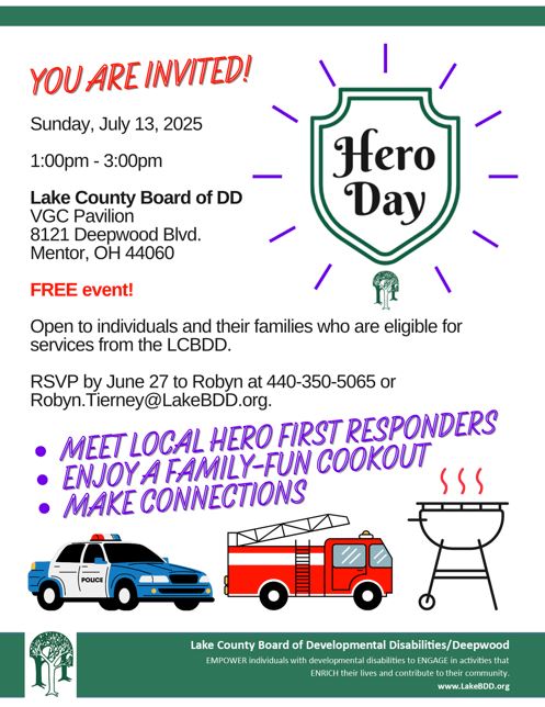 Community event for all individuals eligible for County Board services. Join us on July 13, 2025 from 1 - 3 PM at the Lake County Board main campus in Mentor, Ohio 44060. Call 440-350-5100 for more information.